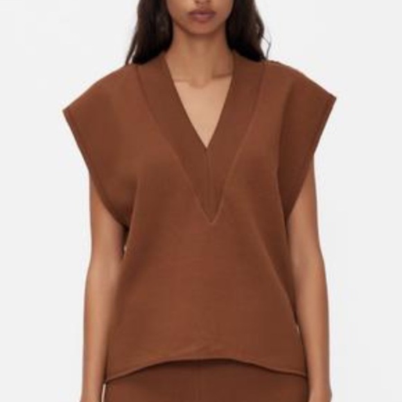 Zara Oversized Chocolate Brown Vest Sweatshirt Small - Picture 1 of 6